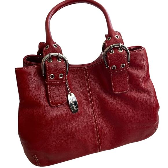 TIGNANELLO Dark Cherry Red Pebbled Leather Bag with Charm EUC - Picture 1 of 12